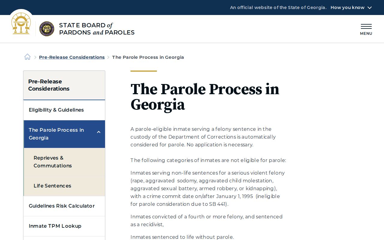 Georgia State Board of Pardons and Paroles process page