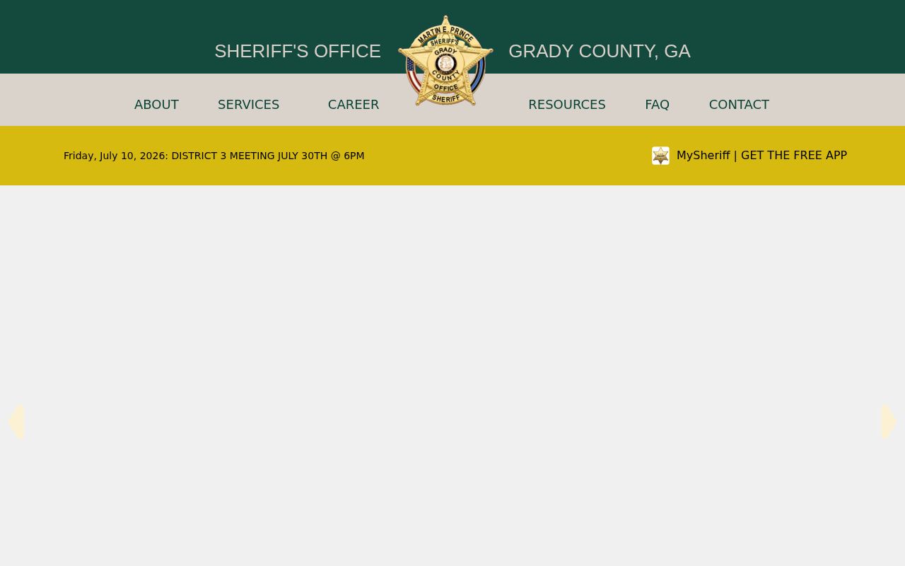 Official Grady County Sheriff website recommending its mobile app